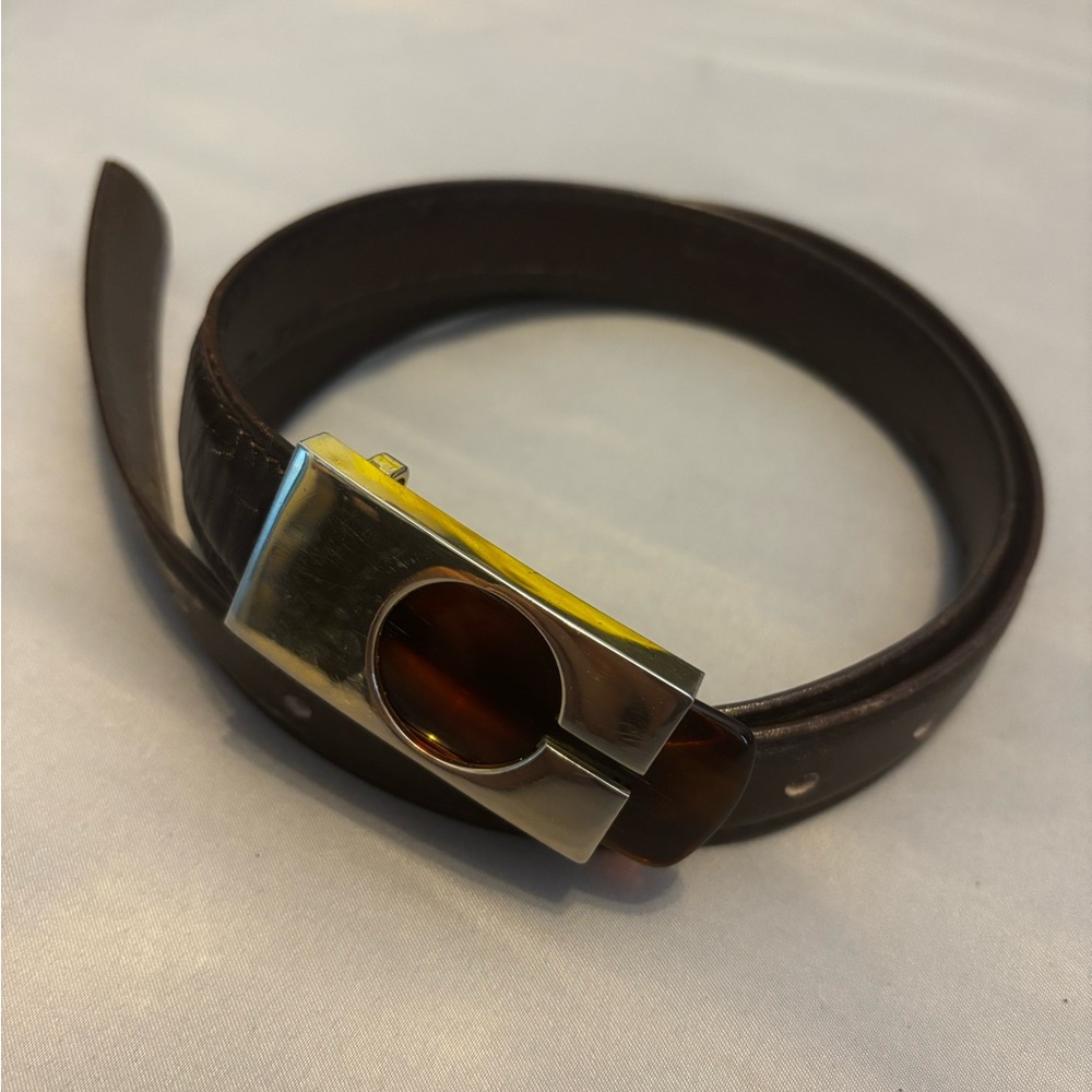 Brown Leather Belt with Gold Buckle